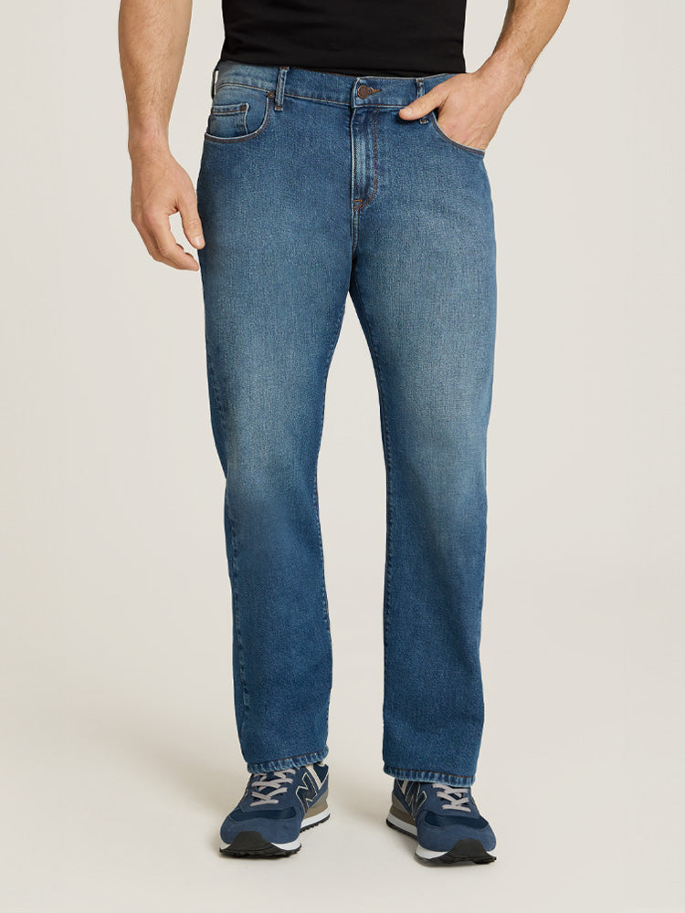 Men wearing Light/Medium Blue Straight Ridge Jeans