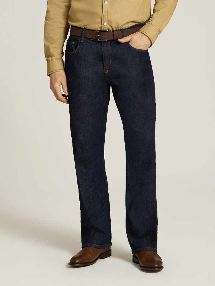 Men wearing Dark Blue Straight Ridge Jeans