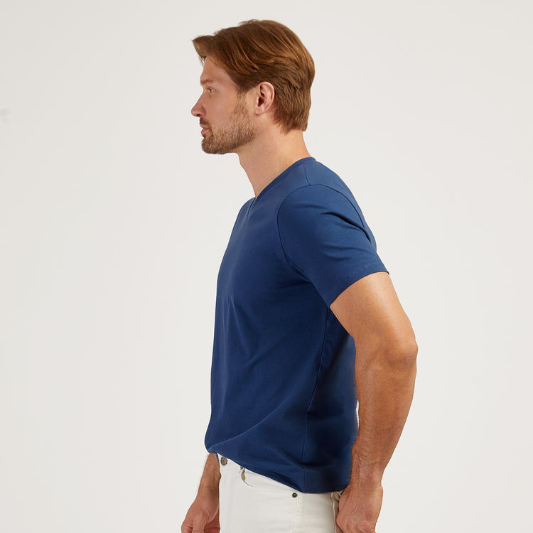 Men wearing Baltic Blue Classic V-Neck Driggs Tee