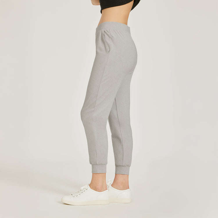 Women wearing Silver Gray Heather Cropped Performance Jogger