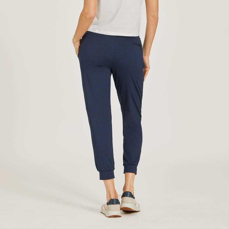 Women wearing Navy Heather Cropped Performance Jogger