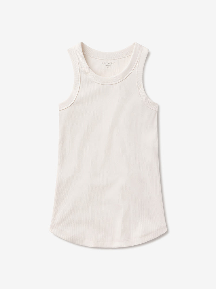 Women wearing Pearl White Rib Tank