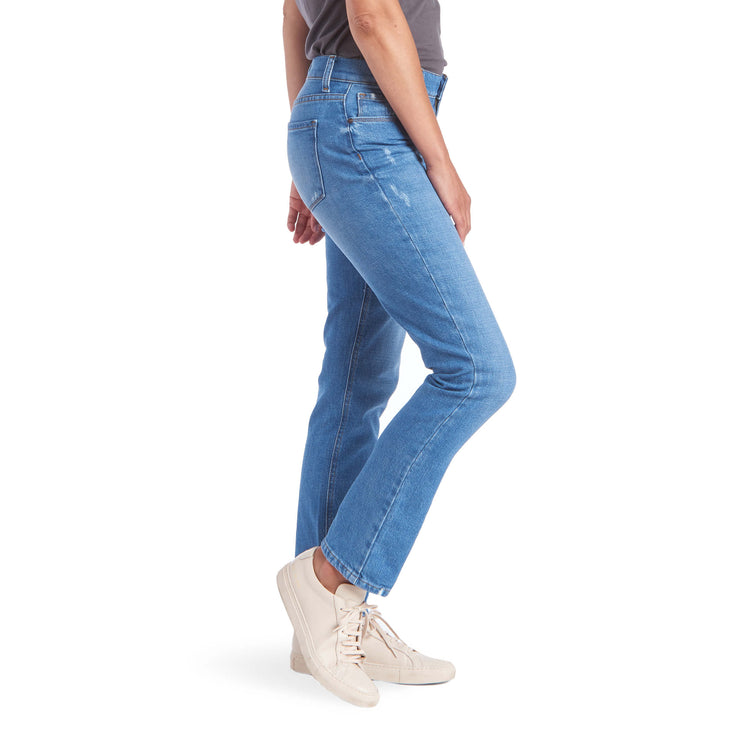 Women wearing Light Blue Mid Rise Slim Straight Charlton Jeans