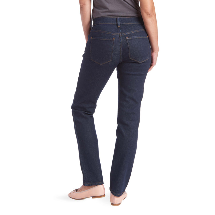 Women wearing Dark Blue Mid Rise Slim Straight Grand Jeans