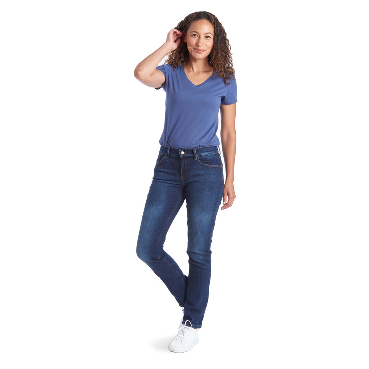 Women wearing Azul oscuro/medio Mid Rise Slim Straight Grand Jeans