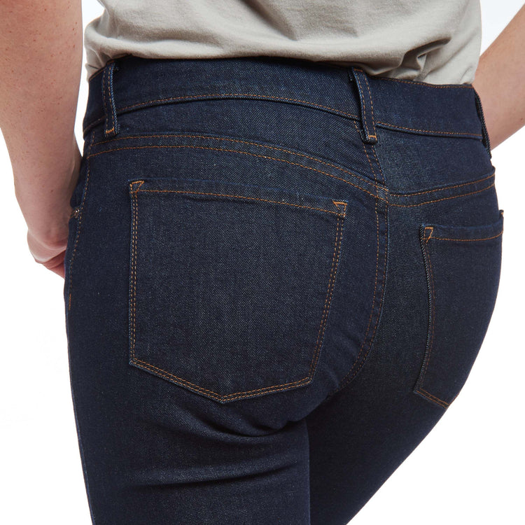 Women wearing Dark Blue Mid Rise Slim Straight Ridge Jeans