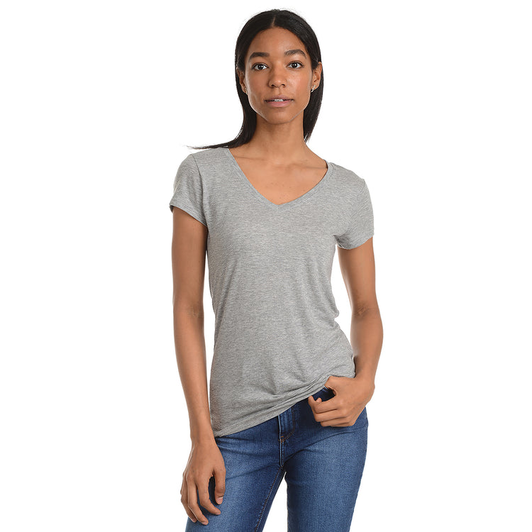 Women wearing Gris jaspeado Fitted V-Neck Marcy Tee