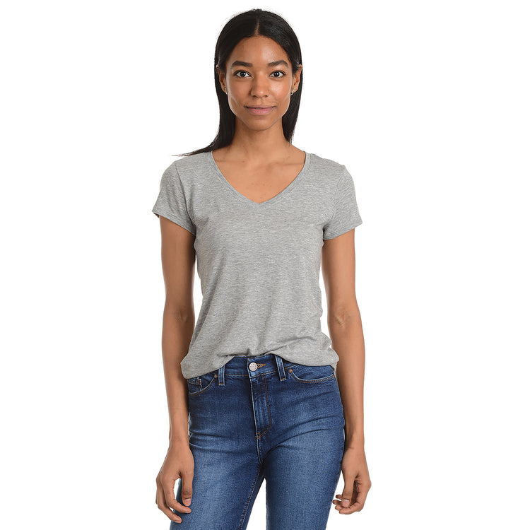 Women wearing Gris jaspeado Fitted V-Neck Marcy Tee