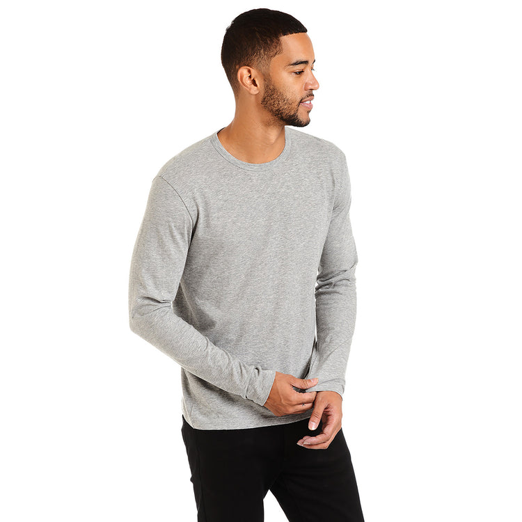 Men wearing Heather Gray Long Sleeve Crew Tee Driggs