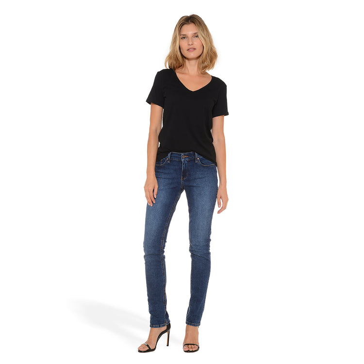 Women wearing Azul oscuro/medio Slim Straight Ridge Jeans