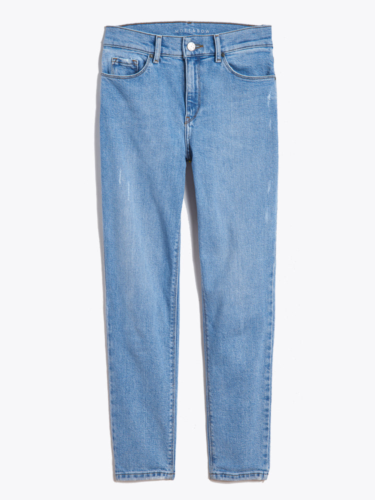 Women wearing Light Blue High Rise Mom Hubert Jeans