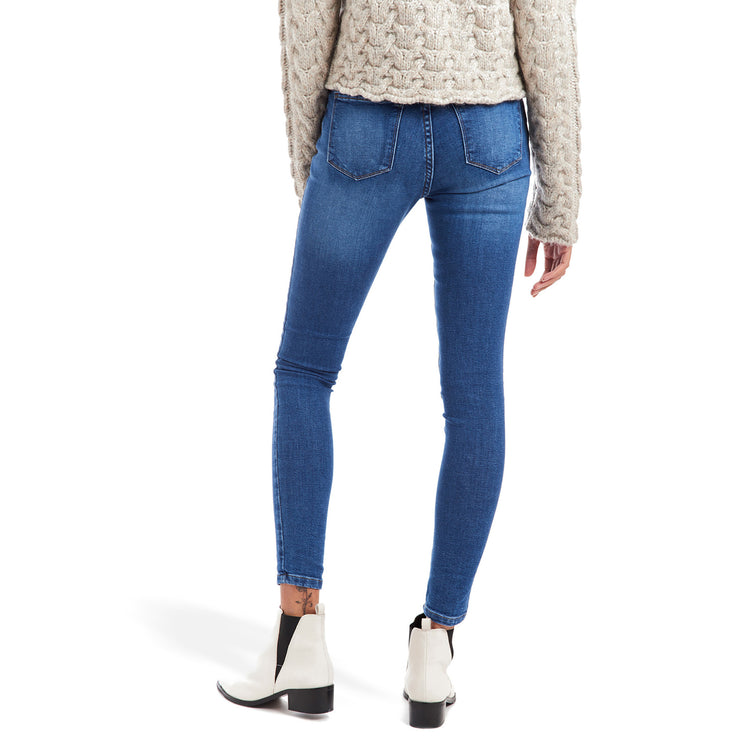 Women wearing Light/Medium Blue High Rise Skinny Beekman Jeans