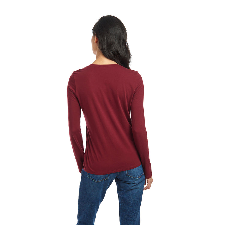 Women wearing Crimson Long Sleeve V-Neck Tee Marcy