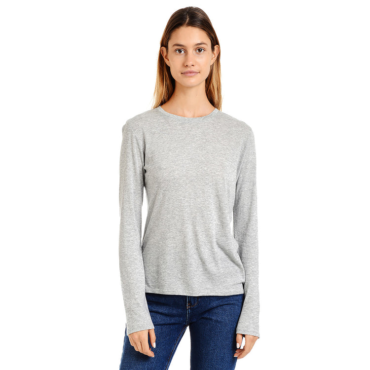 Women wearing Heather Gray Long Sleeve Crew Tee Marcy