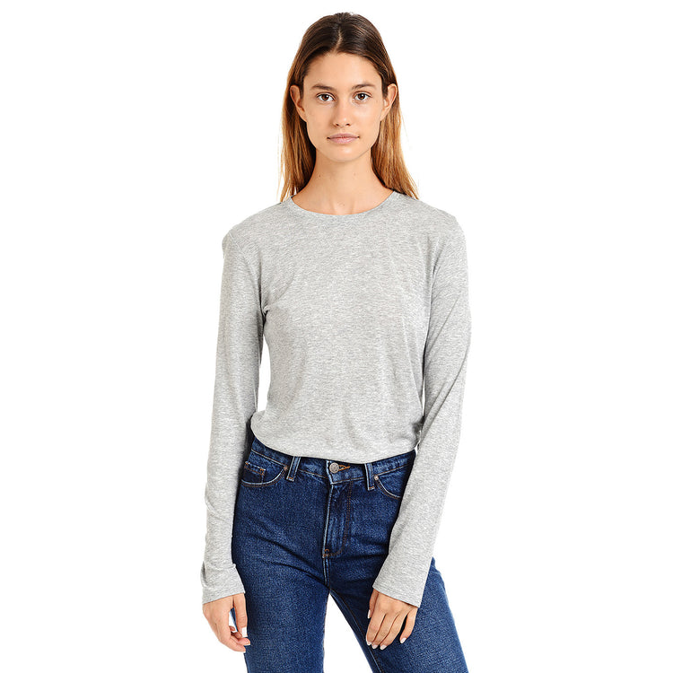 Women wearing Heather Gray Long Sleeve Crew Tee Marcy