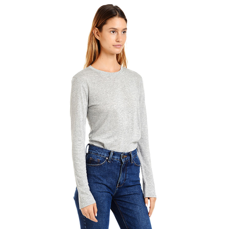 Women wearing Heather Gray Long Sleeve Crew Tee Marcy