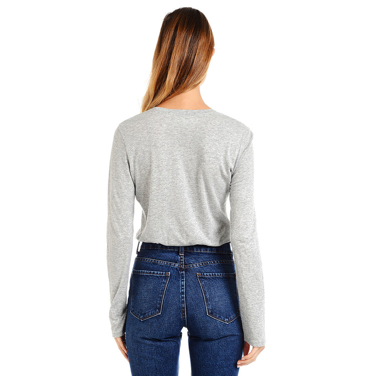 Women wearing Heather Gray Long Sleeve Crew Tee Marcy