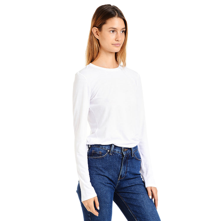 Women wearing White Long Sleeve Crew Tee Marcy