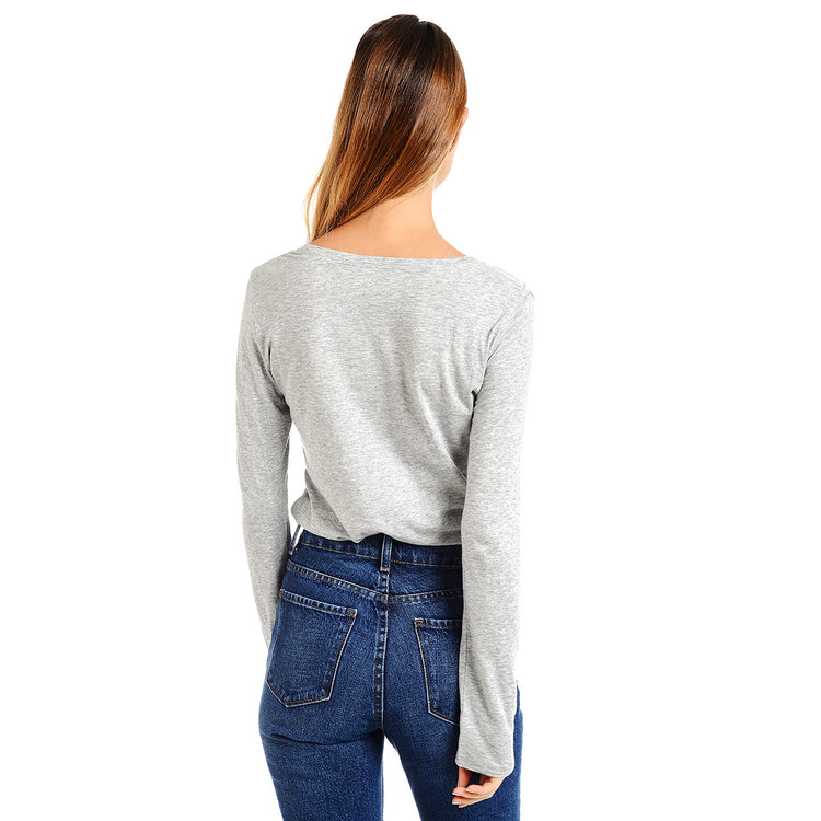 Women wearing Heather Gray Long Sleeve V-Neck Tee Marcy