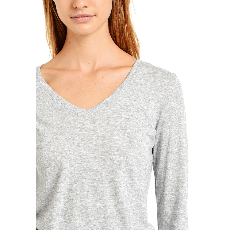 Women wearing Heather Gray Long Sleeve V-Neck Tee Marcy