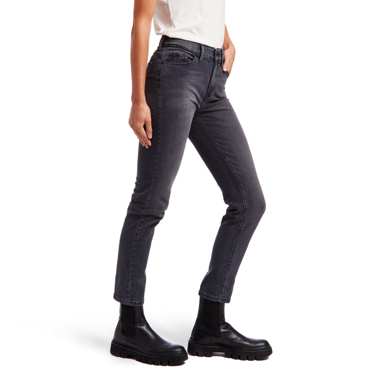 Women wearing Gray High Rise Mom Allen Jeans