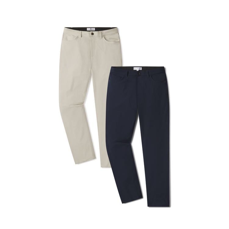 Men wearing Navy/Stone 5 Pocket Travel Pants 2-Pack