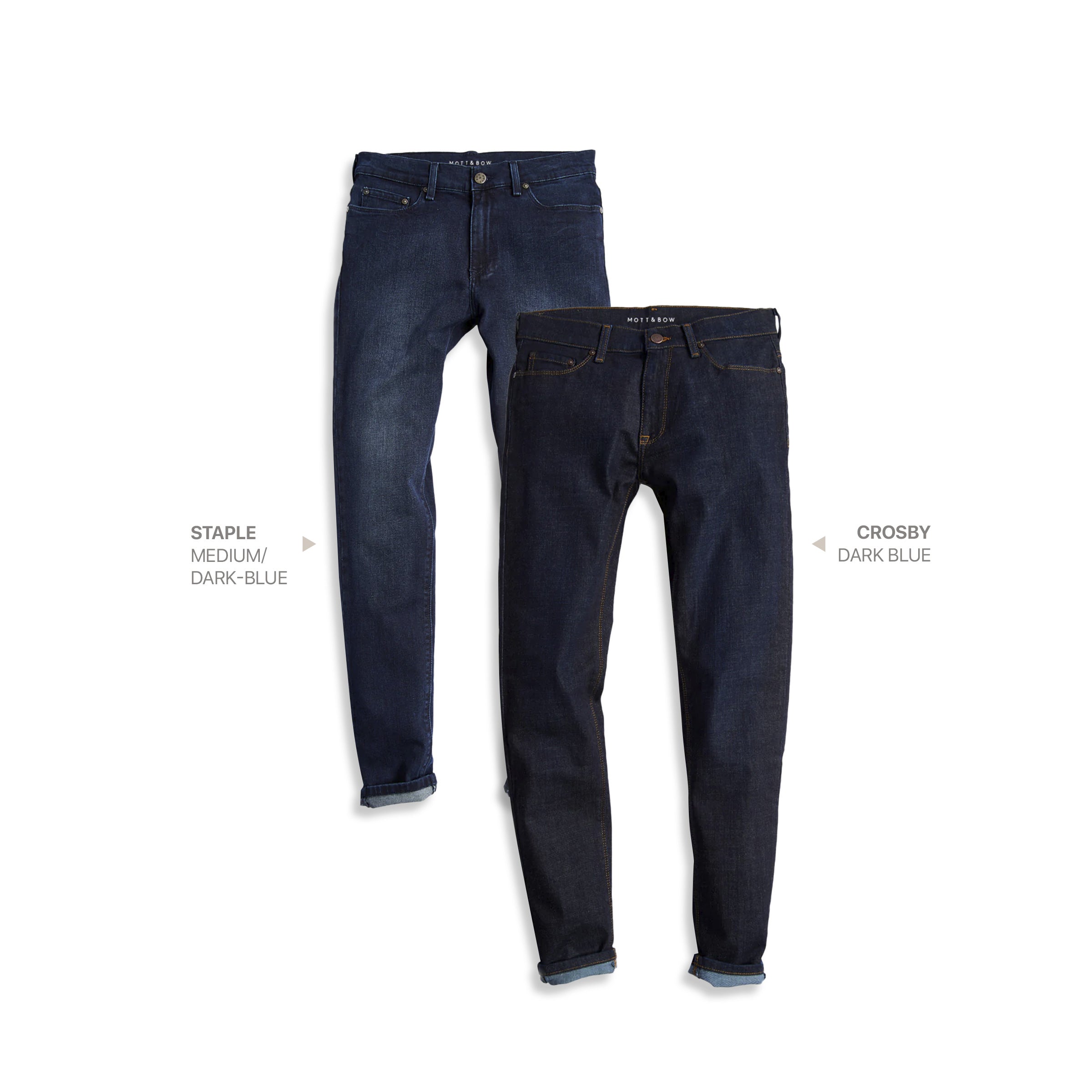  wearing Dark Blue / Medium/Dark Blue Slim Staple and Slim Crosby 2-Pack Jeans jeans