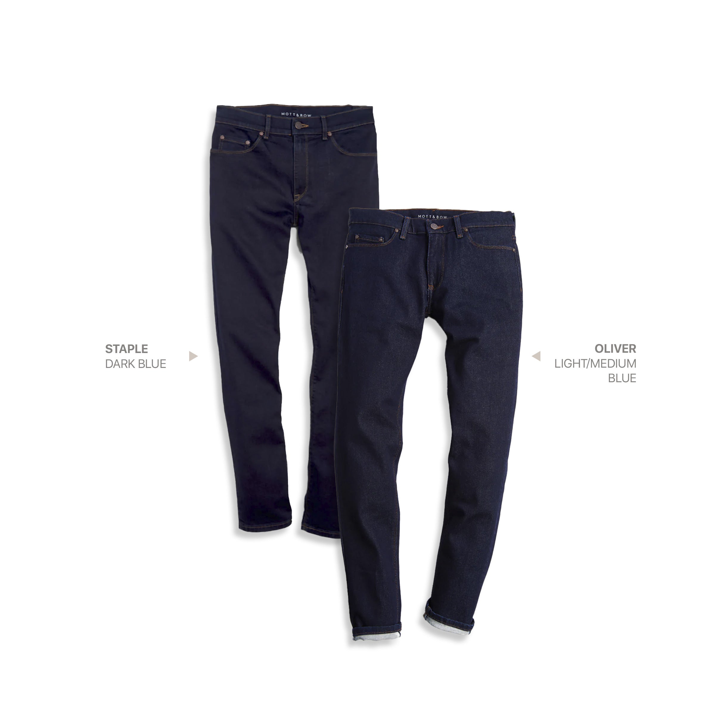 wearing Light/Medium Blue / Dark Blue Slim Staple and Slim Oliver 2-Pack Jeans jeans