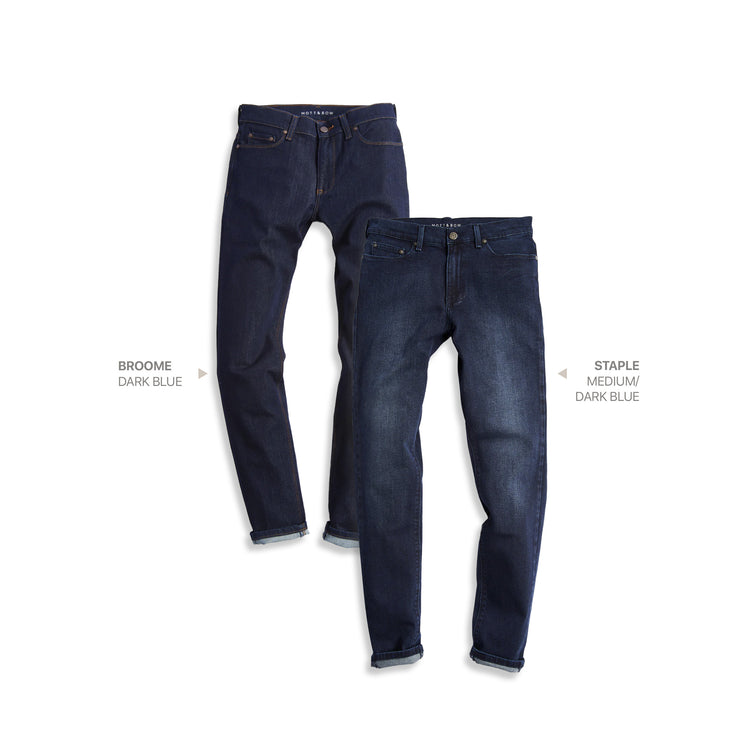  wearing Medium/Dark Blue / Dark Blue Slim Broome and Slim Staple 2-Pack Jeans