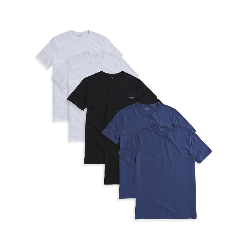 Men wearing Black/White/Baltic Blue Classic Crew Driggs 6-Pack tees