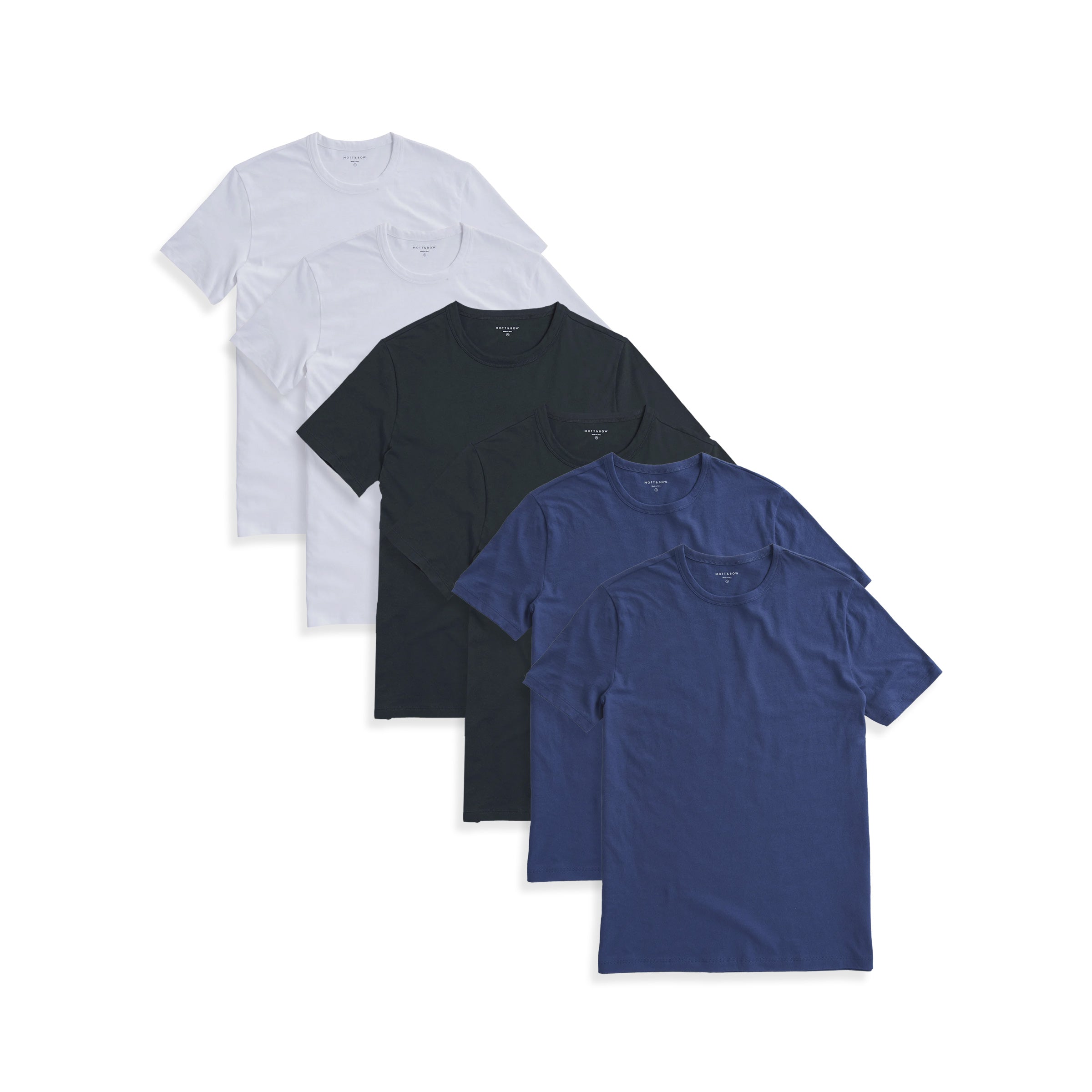  wearing White/Pine/Baltic Blue Classic Crew Driggs 6-Pack tees