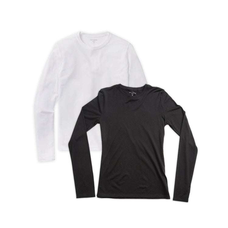 Women wearing Black/White Long Sleeve Crew Tee Marcy 2-Pack
