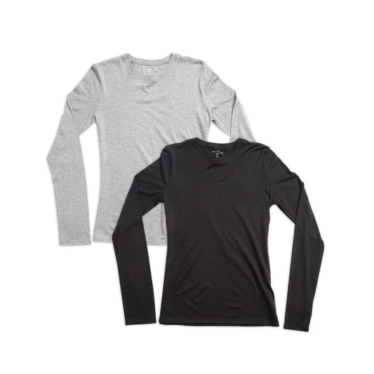 Long Sleeve Crew Tee Marcy 2-Pack Heather Gray/Black bdl2_women_long_sleeve_crew_tee tees
