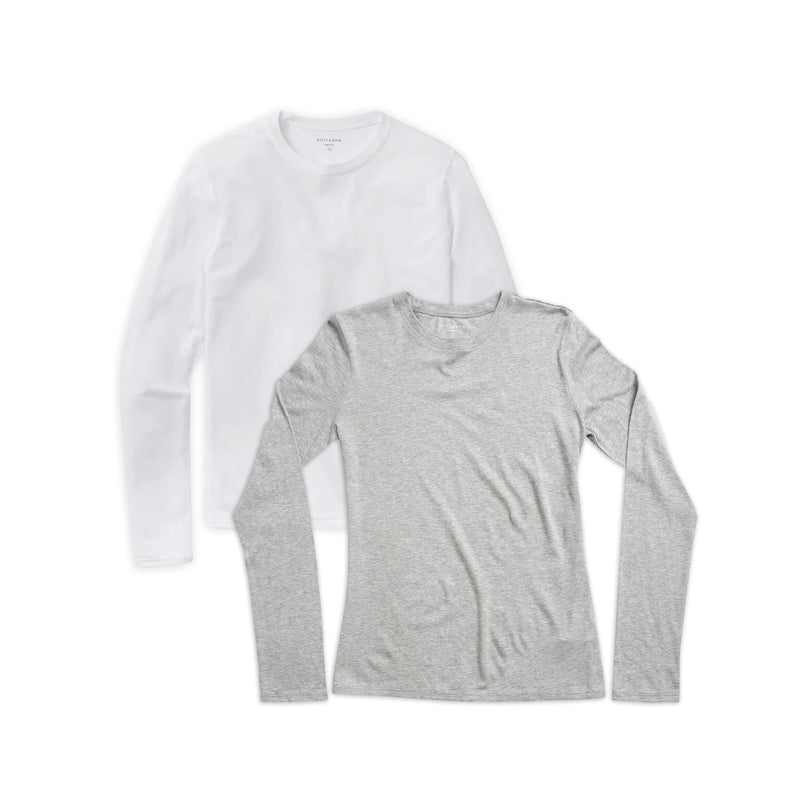 Women wearing White/Heather Gray Long Sleeve Crew Tee Marcy 2-Pack tees
