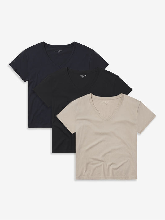 Everyday Cotton Relaxed V-Neck Tee 3-Pack Black/Navy/Oat bdl3_women_cotton_relaxed_vneck tees