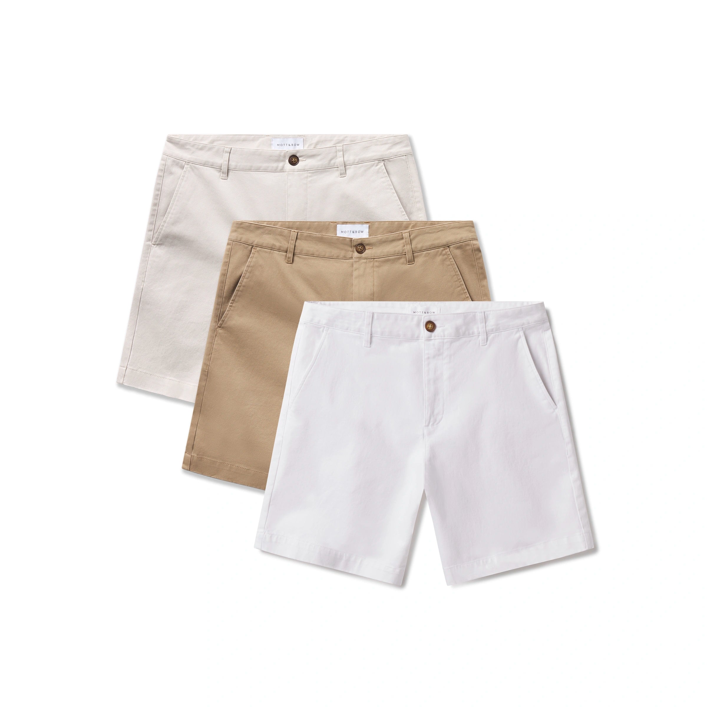 Men wearing White/Khaki/Beige Stretch Chino Short 3-Pack shorts