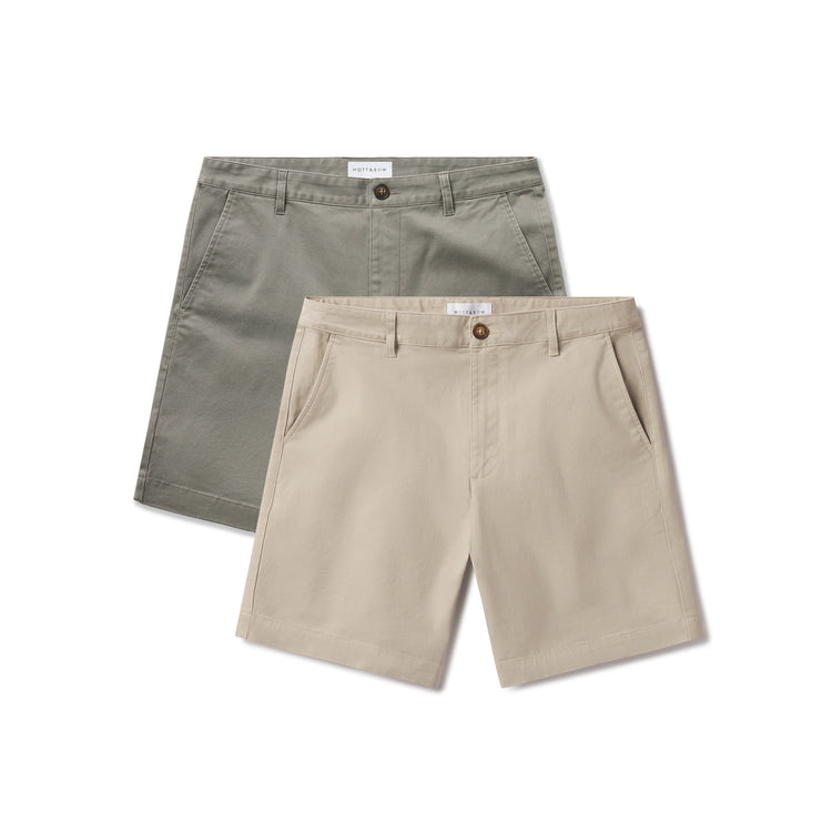 Men wearing Ecru/Light Sage Stretch Chino Short 2-Pack