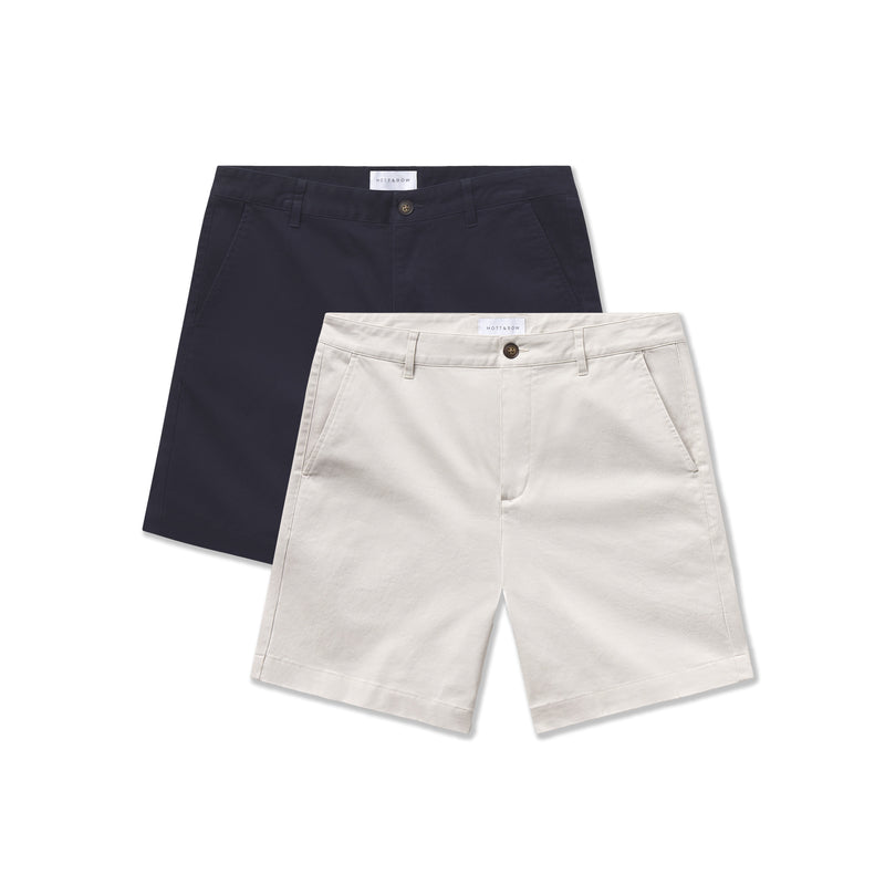 Men wearing Sand/Navy Stretch Chino Short 2-Pack shorts