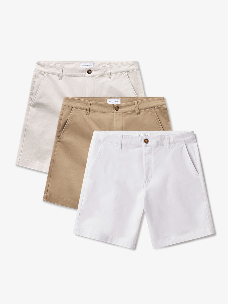 Men wearing White/Khaki/Beige Stretch Chino Short 3-Pack