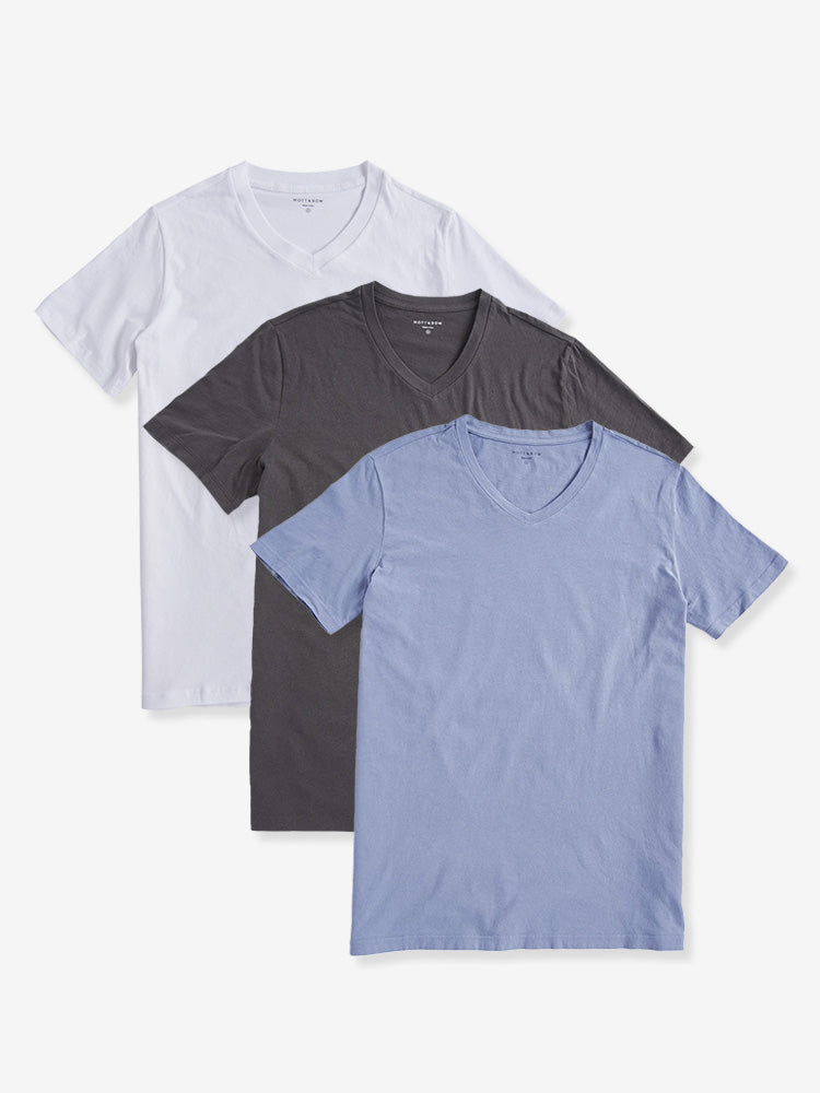 Men wearing Dark Gray/California Blue/White Classic V-Neck Driggs 3-Pack