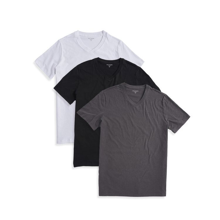 Men wearing White/Black/Dark Gray Classic V-Neck Driggs 3-Pack