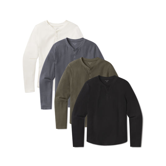 Cotton Waffle Curved Hem Henley 4-Pack  Henley tees