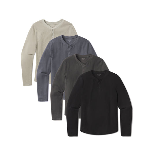 Cotton Waffle Curved Hem Henley 4-Pack  Henley tees
