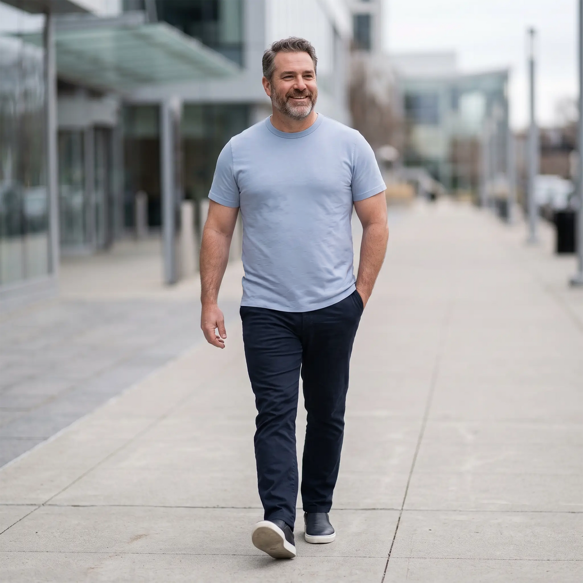 Men wearing California Blue Classic Crew Driggs Tee