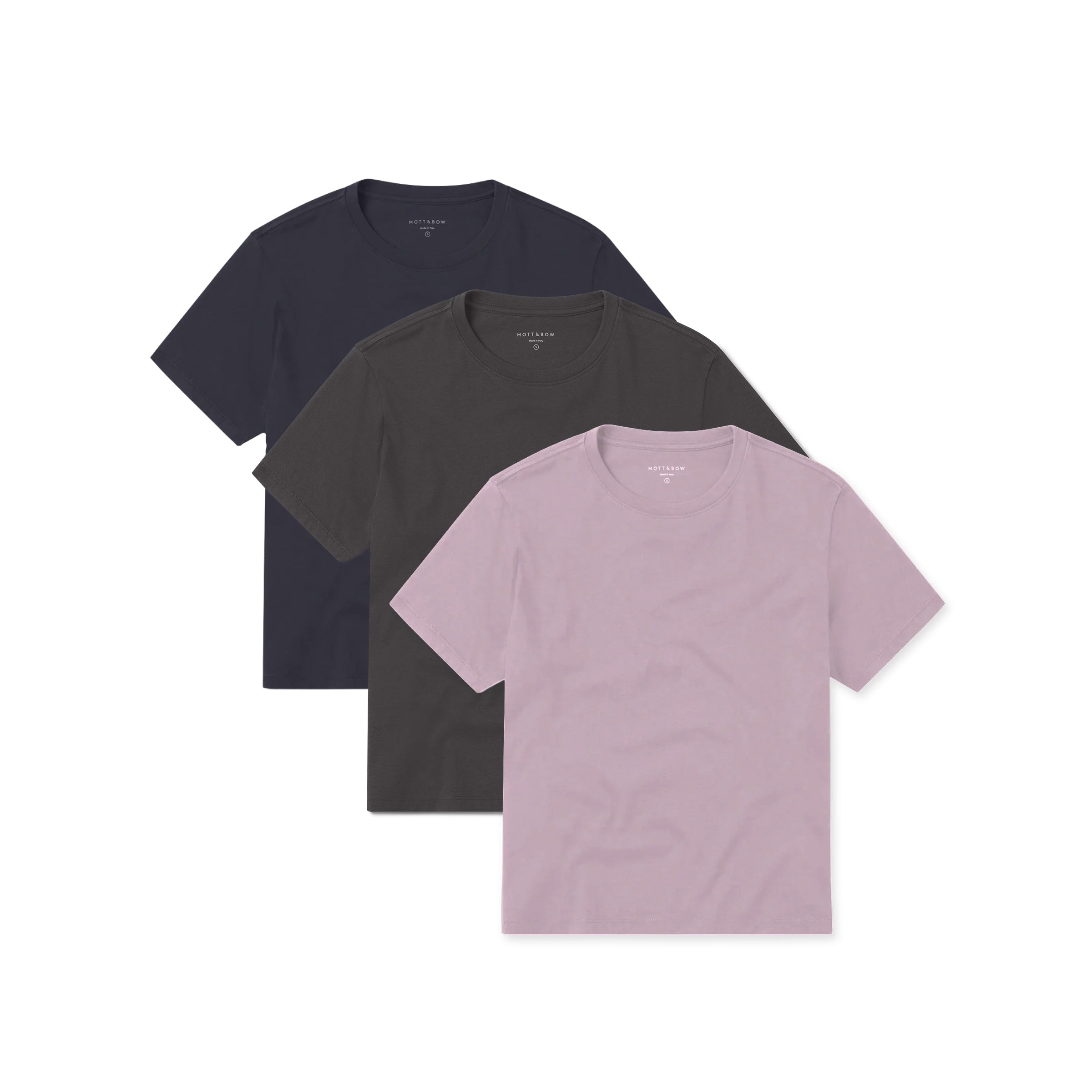 Women wearing Navy/Dark Gray/Rose Pink Everyday Cotton Crew Tee 3-Pack tees