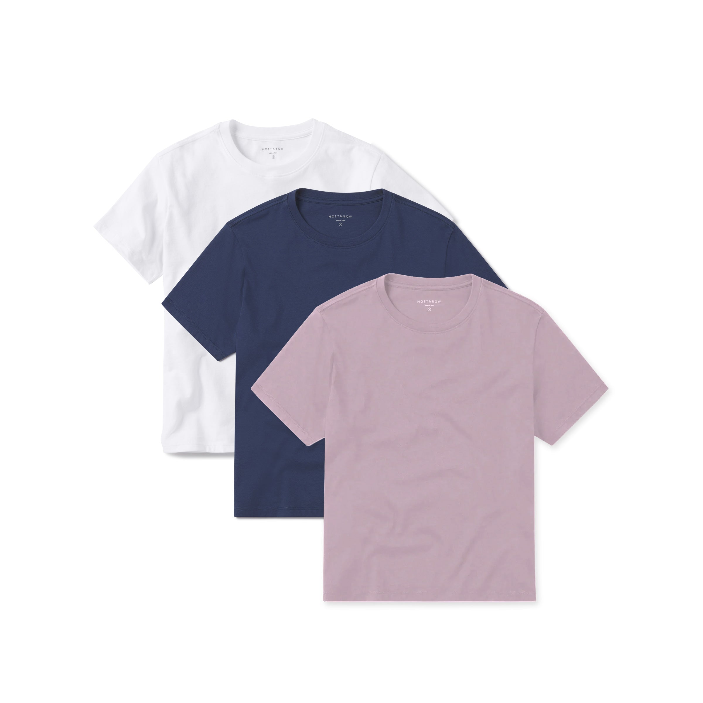 Women wearing White/Venice Blue/Rose Pink Everyday Cotton Crew Tee 3-Pack tees