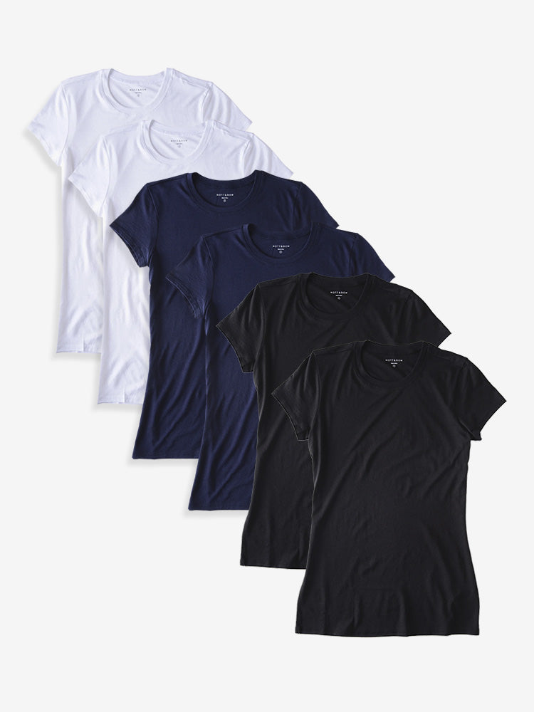 Women wearing Black/Navy/White Fitted Crew Marcy 6-Pack