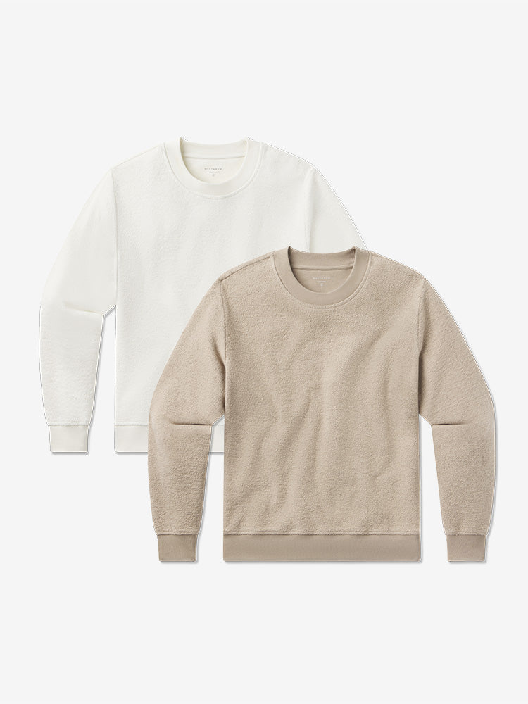 Women wearing Caramel/Ivory Crew Neck Fleece Sweatshirt 2-Pack