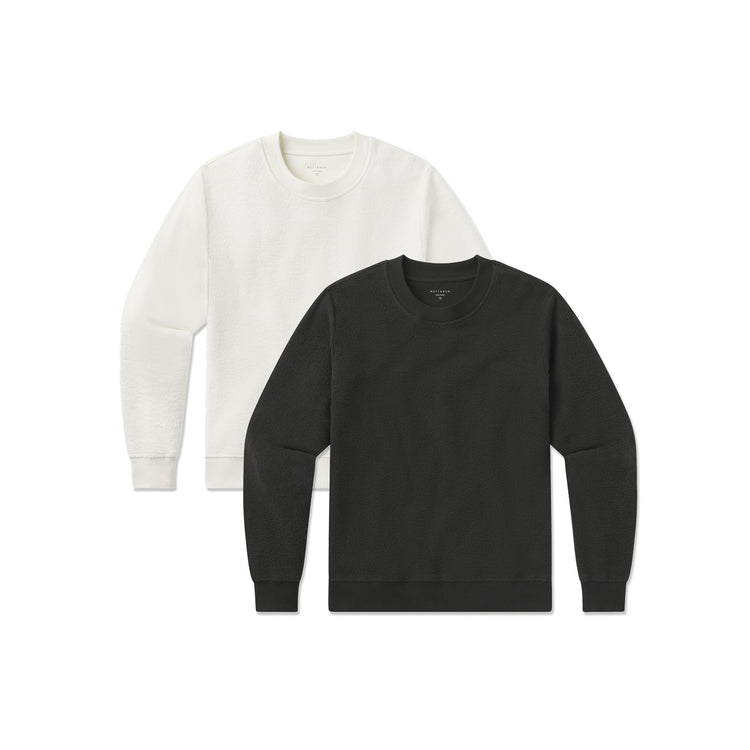Women wearing Faded Black/Ivory Crew Neck Fleece Sweatshirt 2-Pack