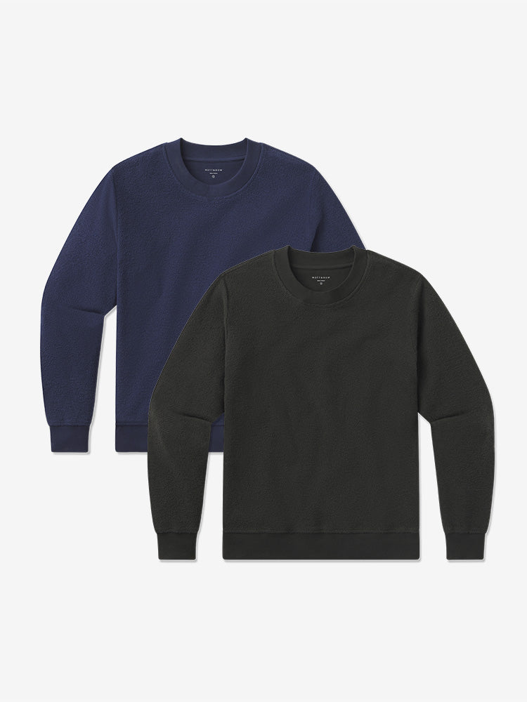 Women wearing Faded Black/Soft Navy Crew Neck Fleece Sweatshirt 2-Pack sweats